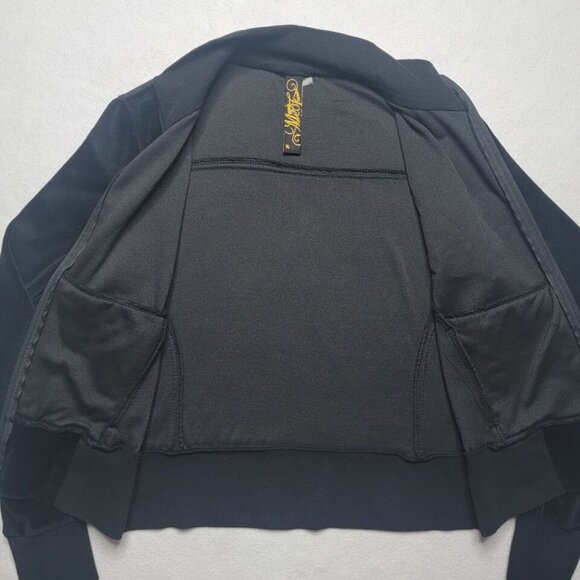 MECCA Femme Y2K Velour Jacket Women's XL Black Full Zip Fleur-de-lis Lightweight - Picture 6 of 9
